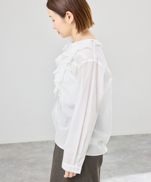 IENA（イエナ） ブラウス シャツ レーストリムフリルブラウス