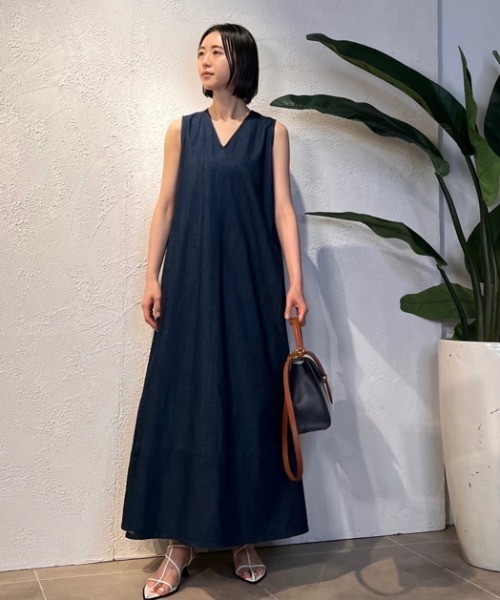 「Mila Owen」 ノースリーブワンピース 1 インディゴブルー レディース_画像3