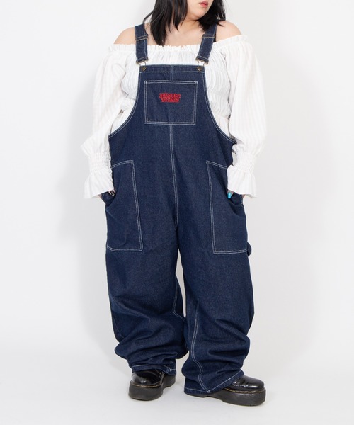 デニムオーバーオール スカル刺繍付き PUNYUS（プニュズ） サロペット オーバーオール ロゴ刺繍デニム