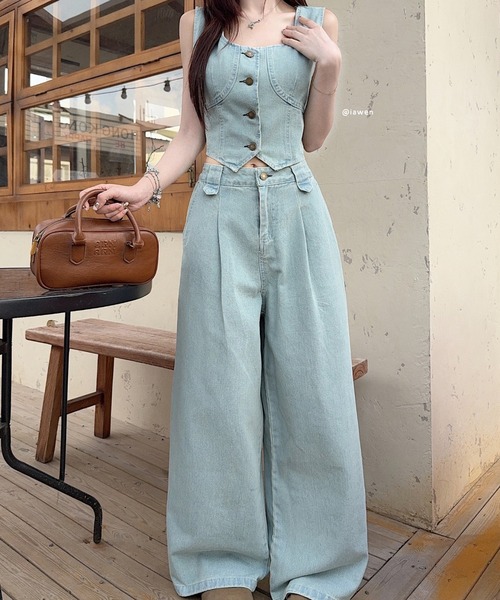 FAVORITO セットアップ デニムベストワイドパンツセットアップ
