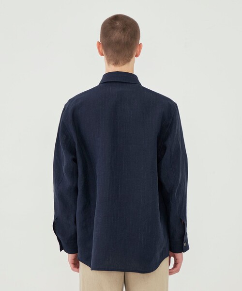 ブルゾン アウター マリンカナパストライプ ジップアップシャツブルゾン メンズの画像