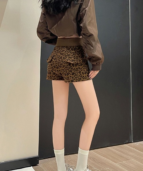 SeaRoomlynn ウエストギャザー Canvas ショートパンツ　ヒョウ柄 2ly2 パンツ レオパード ショートパンツ ヒョウ柄 ウエストゴム ミニ丈