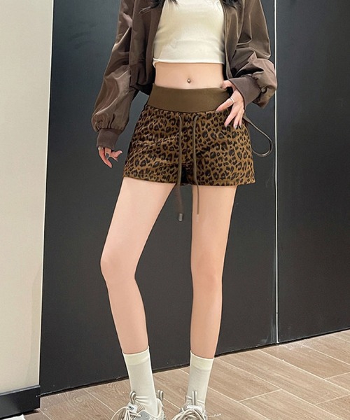 2ly2 パンツ レオパード ショートパンツ ヒョウ柄 ウエストゴム ミニ丈