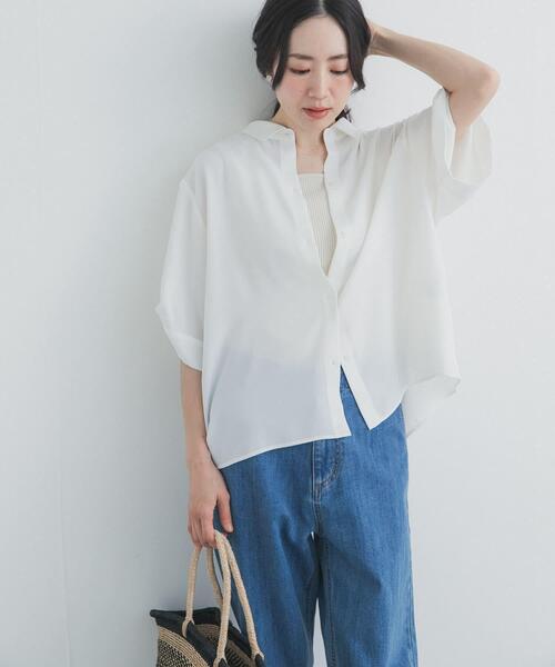 ブラウス シャツ タックスリーブシャツ レディースの画像