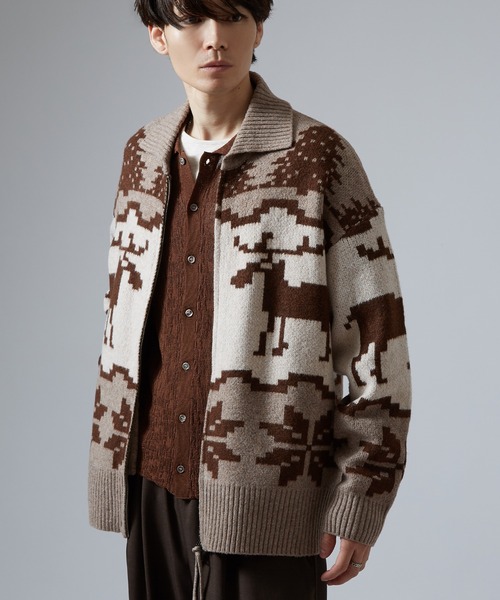「NULL」 「Beno」ニットカーディガン LARGE グレー メンズ_画像2