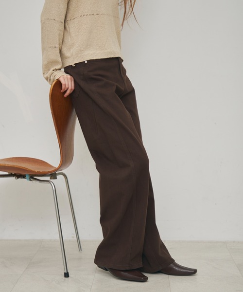 Aunue ワイドパンツ ジーンズ デニム デニムパンツ セミカーブワイド 