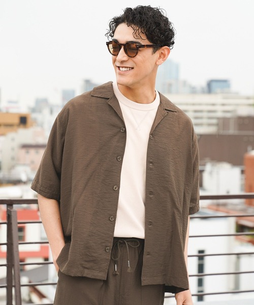 Passion Design 半袖シャツ 黒・ベージュ BAYFLOW（ベイフロー） シャツ 半袖 「接触冷感」クールタッチリネン