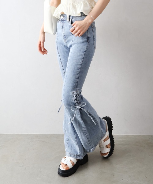 「SpRay」 ブーツカットデニムパンツ SMALL ライトブルー レディース_画像4