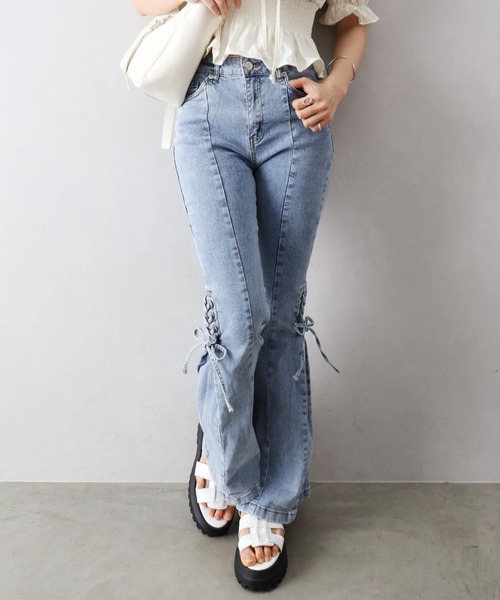 「SpRay」 ブーツカットデニムパンツ SMALL ライトブルー レディース_画像6