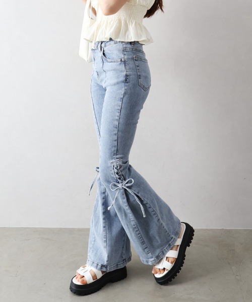 「SpRay」 ブーツカットデニムパンツ SMALL ライトブルー レディース_画像7