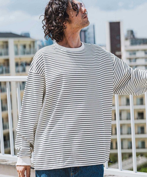 「CAMBIO」 長袖Tシャツ L ブラック×ホワイト メンズ_画像4