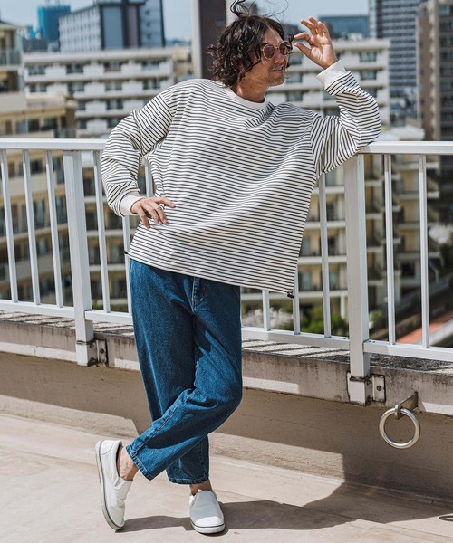 「CAMBIO」 長袖Tシャツ L ブラック×ホワイト メンズ_画像5