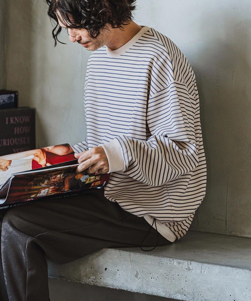 「CAMBIO」 長袖Tシャツ L ブラック×ホワイト メンズ_画像8