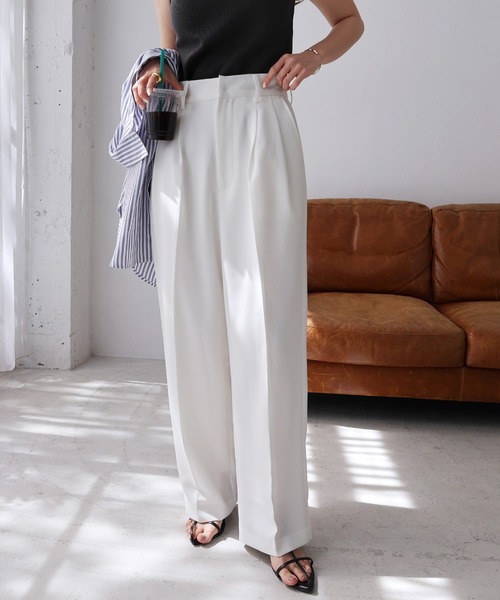 「andme」 「alma design」スラックス M グレイッシュベージュ レディース_画像8