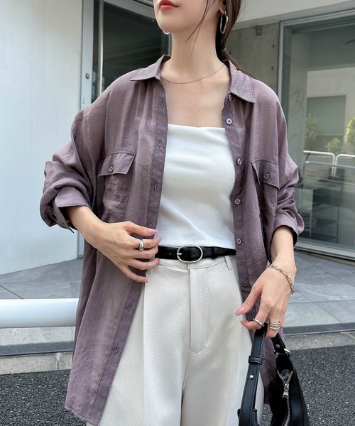 andme ブラウス シャツ オーバーサイズ長袖シアーシャツ