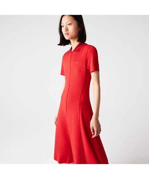 LACOSTE シャツワンピース ブレンドニットAラインドレス