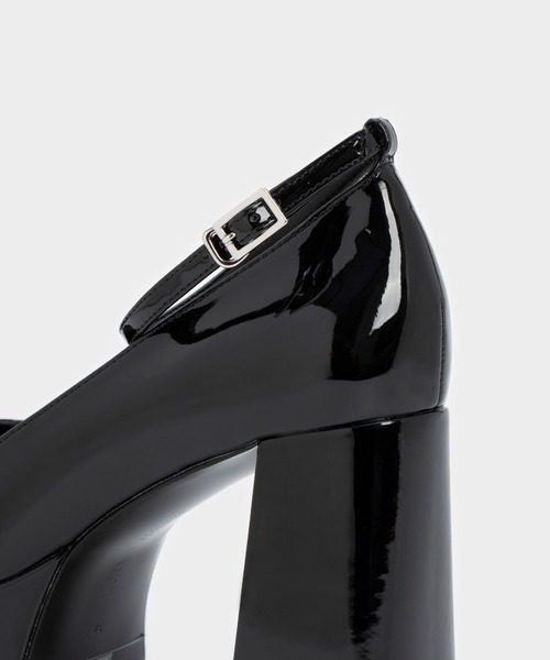 CHARLES&KEITH パテント プラットフォームアンクルストラップパンプス CHARLES ＆ KEITH バレエシューズ パンプス パテント アンクル