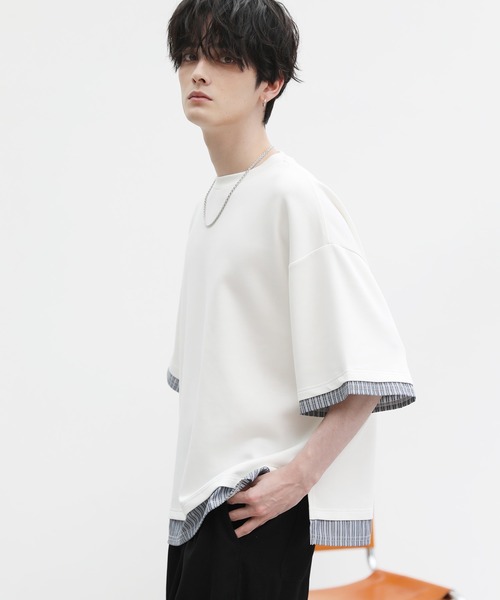  ★オーバーサイズ 半袖 ダブルレイヤー Tシャツ レタリングバイカラーオーバーサイズ半袖Tシャツ | ファッション
