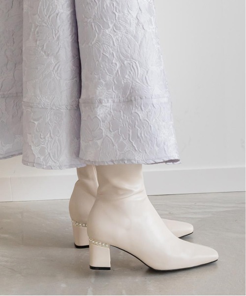 RANDA（ランダ） ブーツ 晴雨兼用 パールヒールショートブーツ