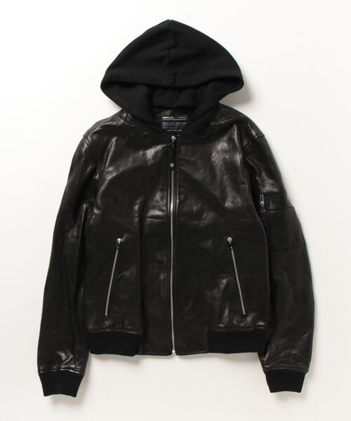 REPLAY 革ジャン ライダース ベジタブルダイ ラムレザージャケット  