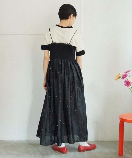 ワンピース シャーリングDOTパネルジャガード キャミワンピース  