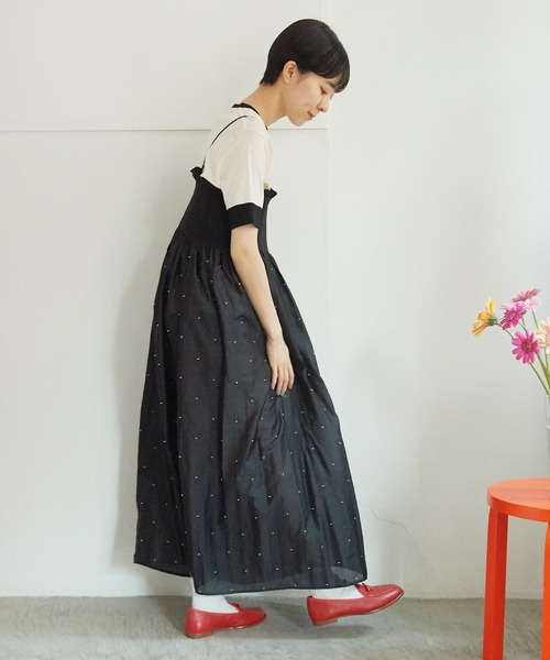 Dot and Stripes CHILD WOMAN キャミワンピース CHILD WOMAN ワンピース シャーリングDOTパネルジャガード