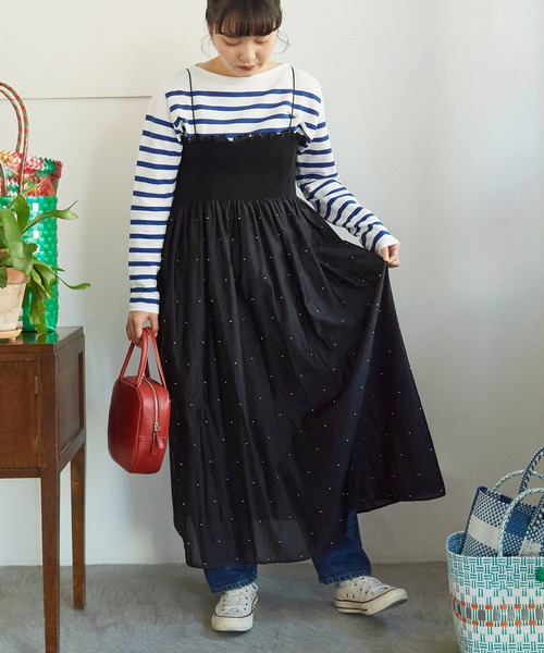 Dot and Stripes CHILD WOMAN キャミワンピース CHILD WOMAN ワンピース シャーリングDOTパネルジャガード
