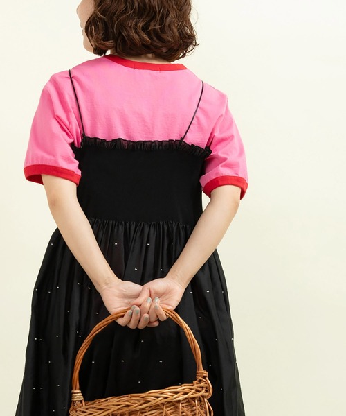 Dot and Stripes CHILD WOMAN キャミワンピース CHILD WOMAN ワンピース シャーリングDOTパネルジャガード