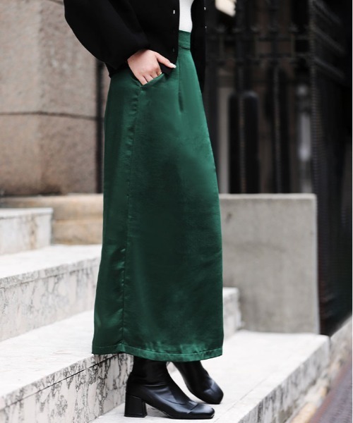スカート シルキー サテン サイド スリット ナロースカート : ZOZOTOWN