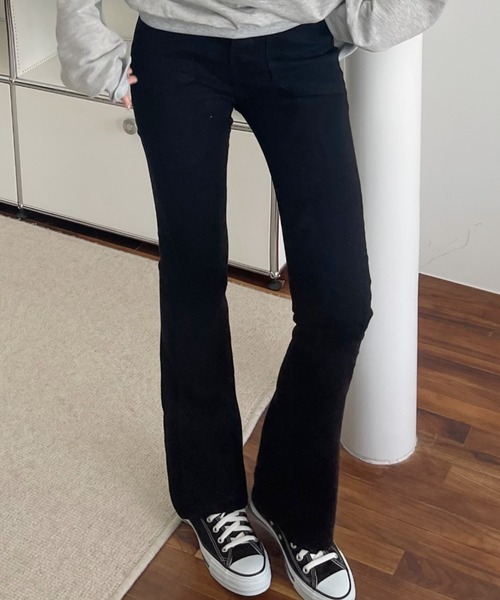 韓国製カジュアルフレアデニムパンツ デニム クロップドパンツ フレアパンツ デニムパンツ スリット