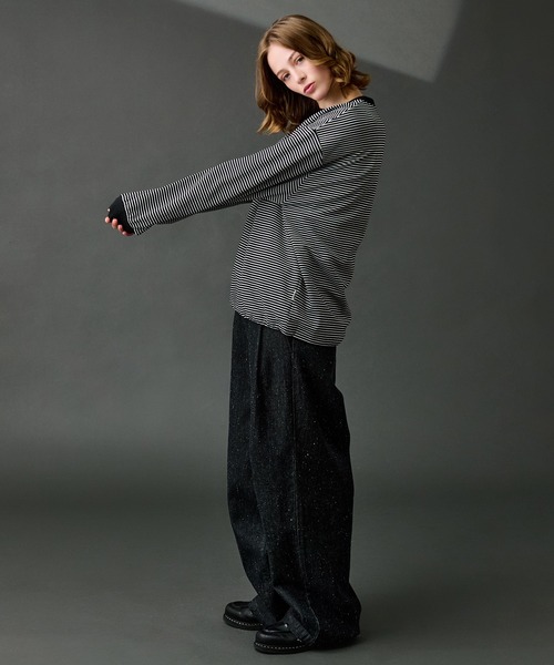WETTEMPT tシャツ CREW NECK DRAW CORD BORDER LONG TEE / クルー