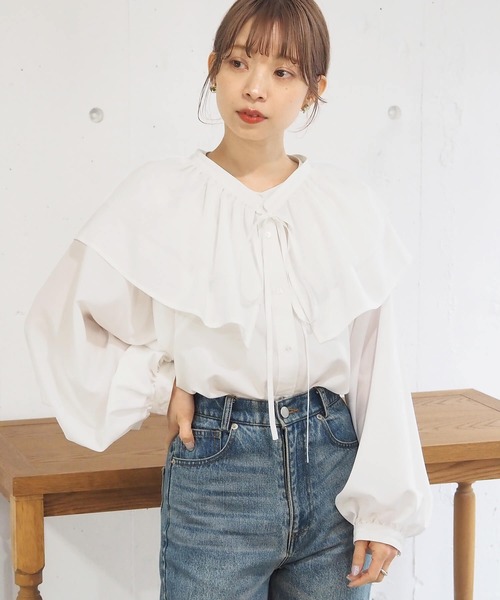 tiptop シャツ ブラウス マルチway襟付きボリューム袖ブラウス  
