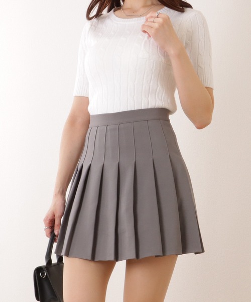 グレー プリーツスカート ミニ丈　AVANDRESS Lace Ladies スカート ミニ丈 Aライン スクール プリーツ