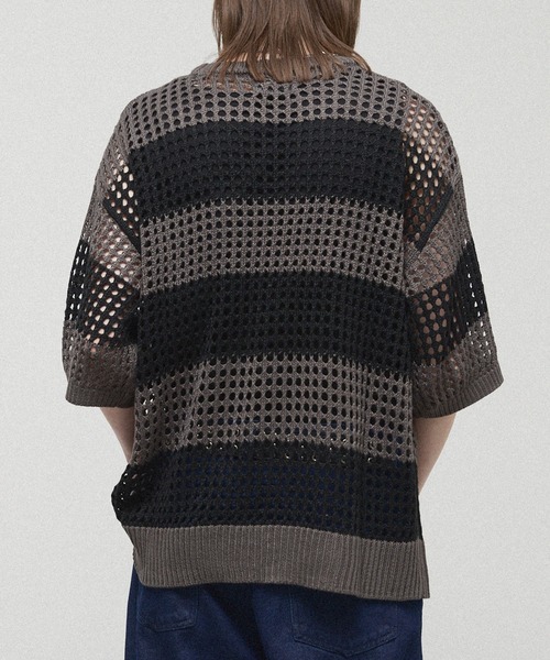 tシャツ 「Alfred Alex」Border Mesh Oversized Knit/ボーダーシアー