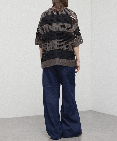 tシャツ 「Alfred Alex」Border Mesh Oversized Knit/ボーダーシアー
