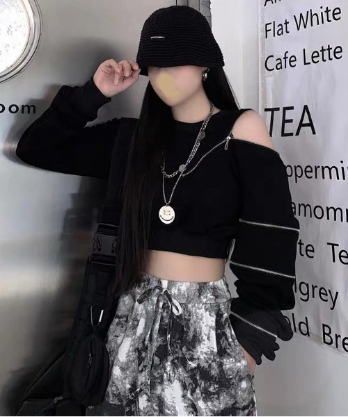 tシャツ 「.KOM/ドットケーオーエム」ZIP付き2WAYオフショルダー「Y」「CN」 レディース メンズ