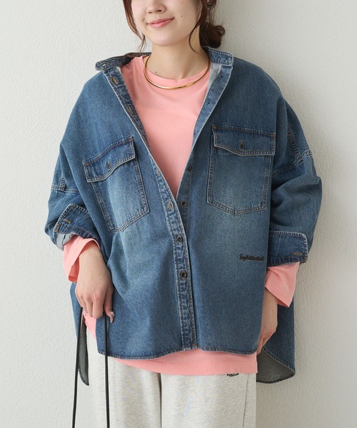 pual ce cin ブラウス シャツ ヴィンテージライクデニムバンドカラー