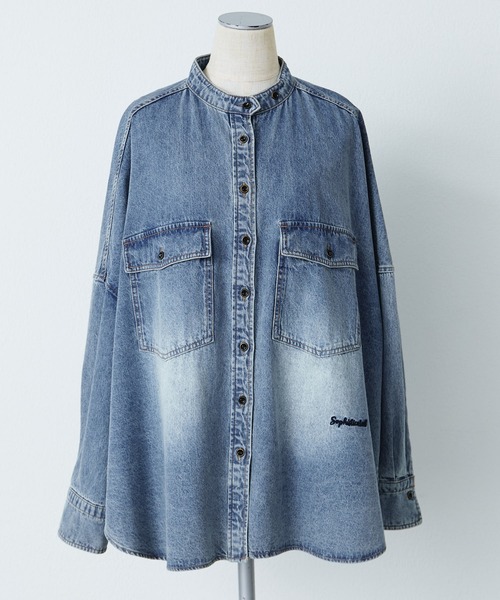 pual ce cin ブラウス シャツ ヴィンテージライクデニムバンドカラー