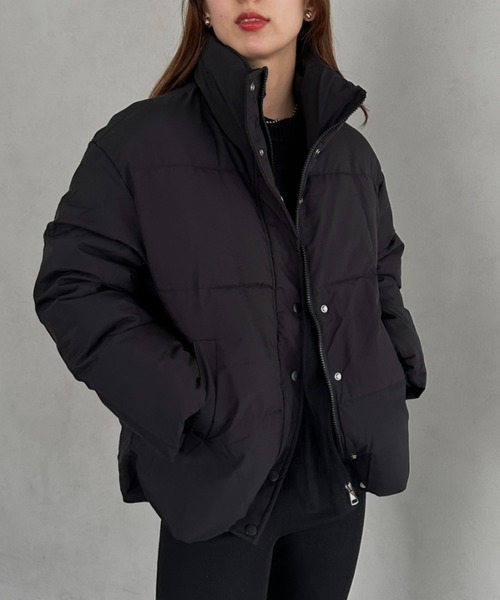 MARK & LONA ダウンジャケット風黒セーター Lサイズ　中綿 miniministore エコダウンジャケット 防寒防風中綿コート