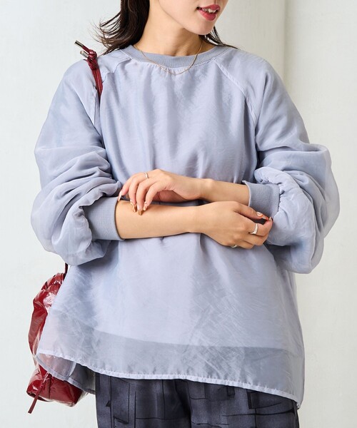 【新品タグ付き】fitmore オーガンジーフリルレイヤードスウェット　グレー オーガンジーフリルレイヤードスウェット【宅配便】 | Fit more