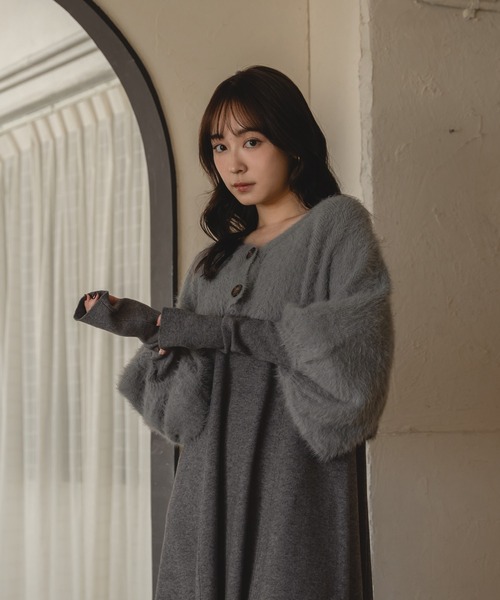 mideal シャギーボレロセットボリュームスリーブワンピース　ロングワンピース mideal ワンピース shaggy bolero set volume sleeve onepiece