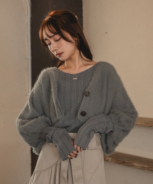 mideal ワンピース shaggy bolero set volume sleeve onepiece