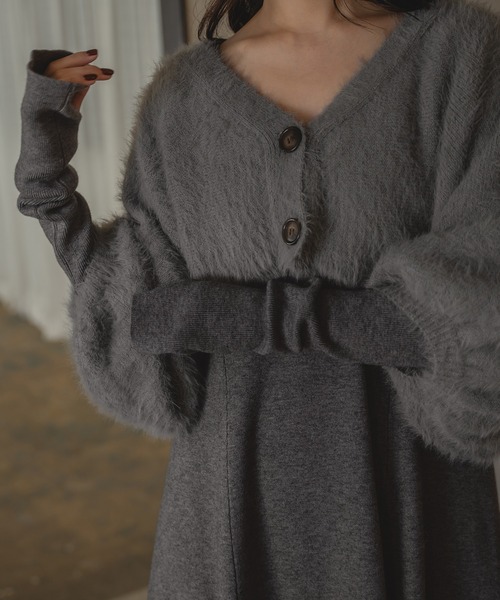 mideal シャギーボレロセットボリュームスリーブワンピース　ロングワンピース mideal ワンピース shaggy bolero set volume sleeve onepiece