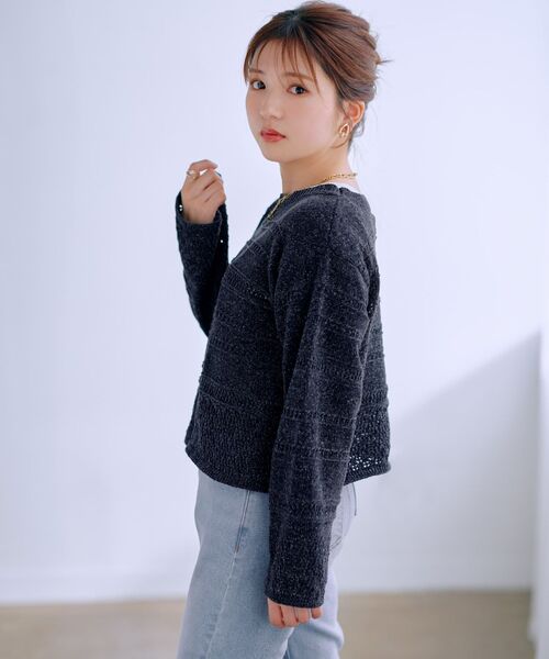 ニット セーター ラメモールアイレットボーダーニット 「低身長・小柄女性」 レディース_9