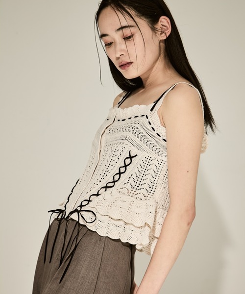 キャミソール 「tanakadaisuke/タナカダイスケ」lace up ribbon knit camisole/レースアップリボンニットキャミソ lace up ribbon knit camisole Ivory【stock】 – tanakadaisuke