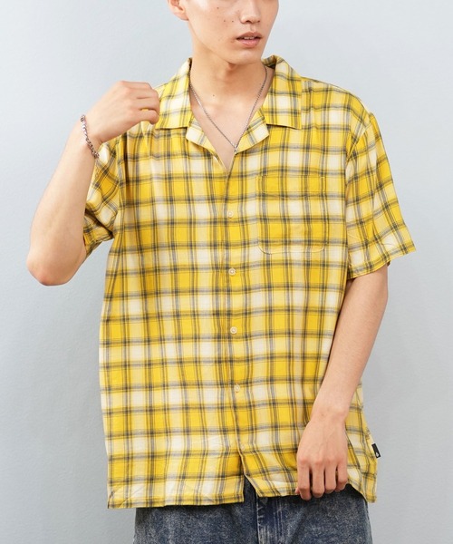 HERMES チェック柄 半袖Tシャツ グレー/イエロー VOLCOM（ボルコム） シャツ 半袖シャツ チェック柄 A0412507 メンズ