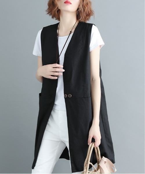 ベスト　ジレ 楽天市場】ベスト ジレ レディース 前開き ロングベスト