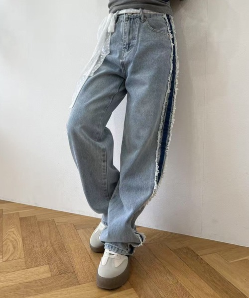 ジーンズ デニム デニムパンツ サイドラインデニムパンツ