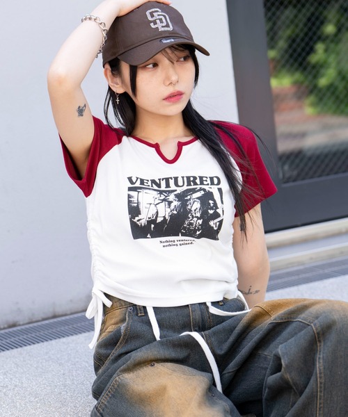 WEGO（ウィゴー） tシャツ WEGO/キーネックサイドレースアップちびT