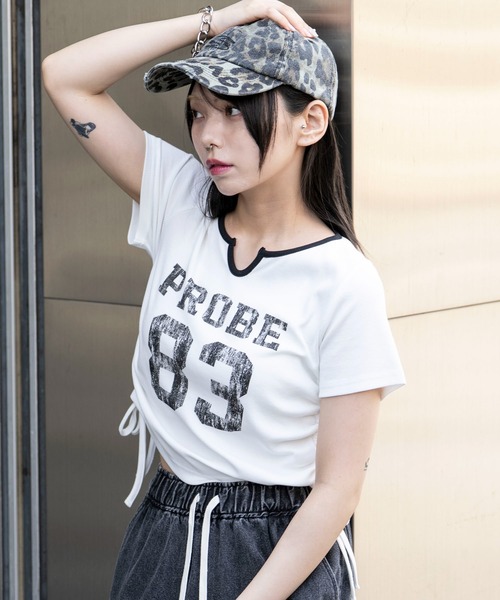 レディース　Tシャツ　新品 WEGO（ウィゴー） tシャツ WEGO/キーネックサイドレースアップちびT